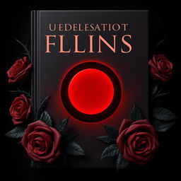 A dark-themed 3D book cover featuring rich shades of red and black