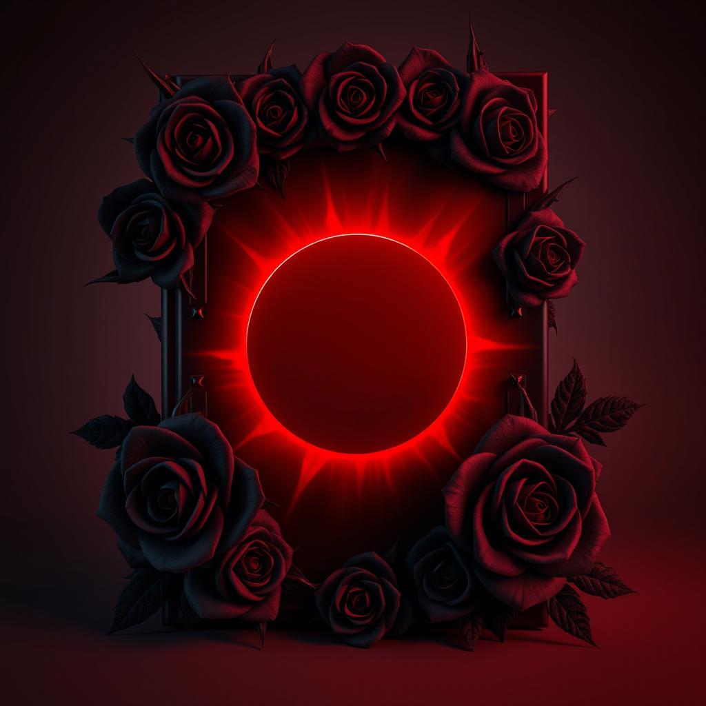 A dark-themed 3D book cover featuring rich shades of red and black