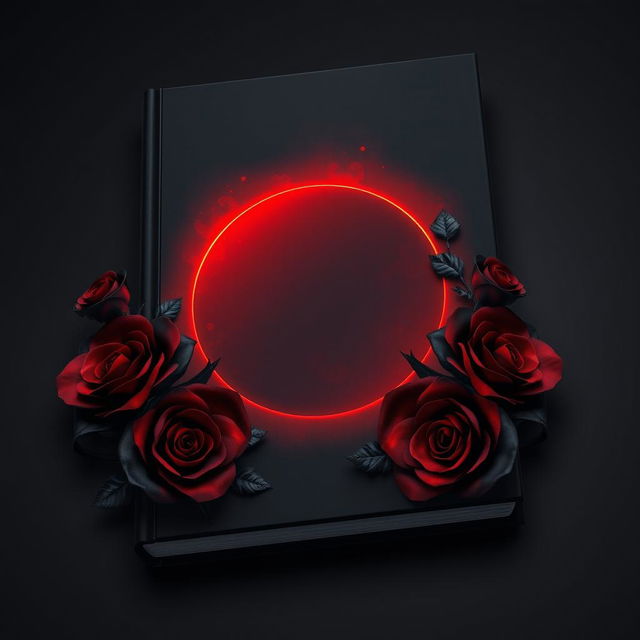 A dark-themed 3D book cover featuring rich shades of red and black