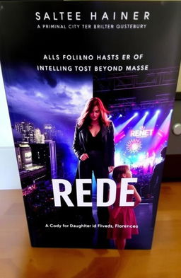 A captivating book cover that blends pop show glamour with the tension of a criminal mystery