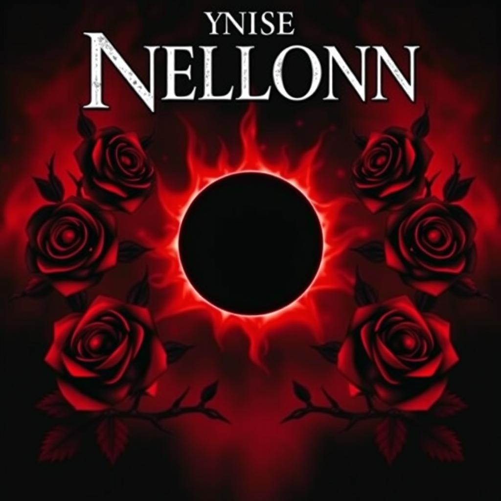 A dark-themed book cover design featuring intense shades of red and black