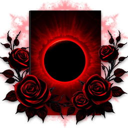A dark-themed book cover design featuring intense shades of red and black