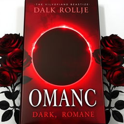 A dark romance-themed book cover featuring a rich palette of deep red and black
