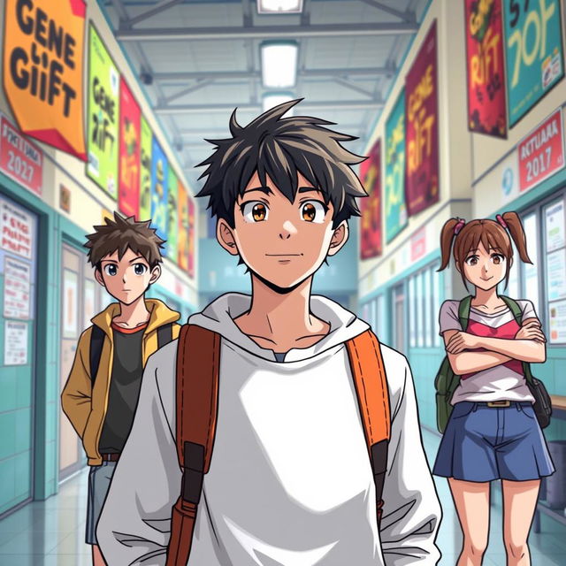 In a vibrant high school setting, the story revolves around Lucas Silva, an ordinary teenager who is anxiously awaiting his turn for the government process known as 'Gene Rift' that grants superhuman abilities