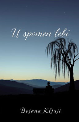 A melancholic book cover design for a poetry book titled 'U spomen tebi' by author Bojana Kljajić