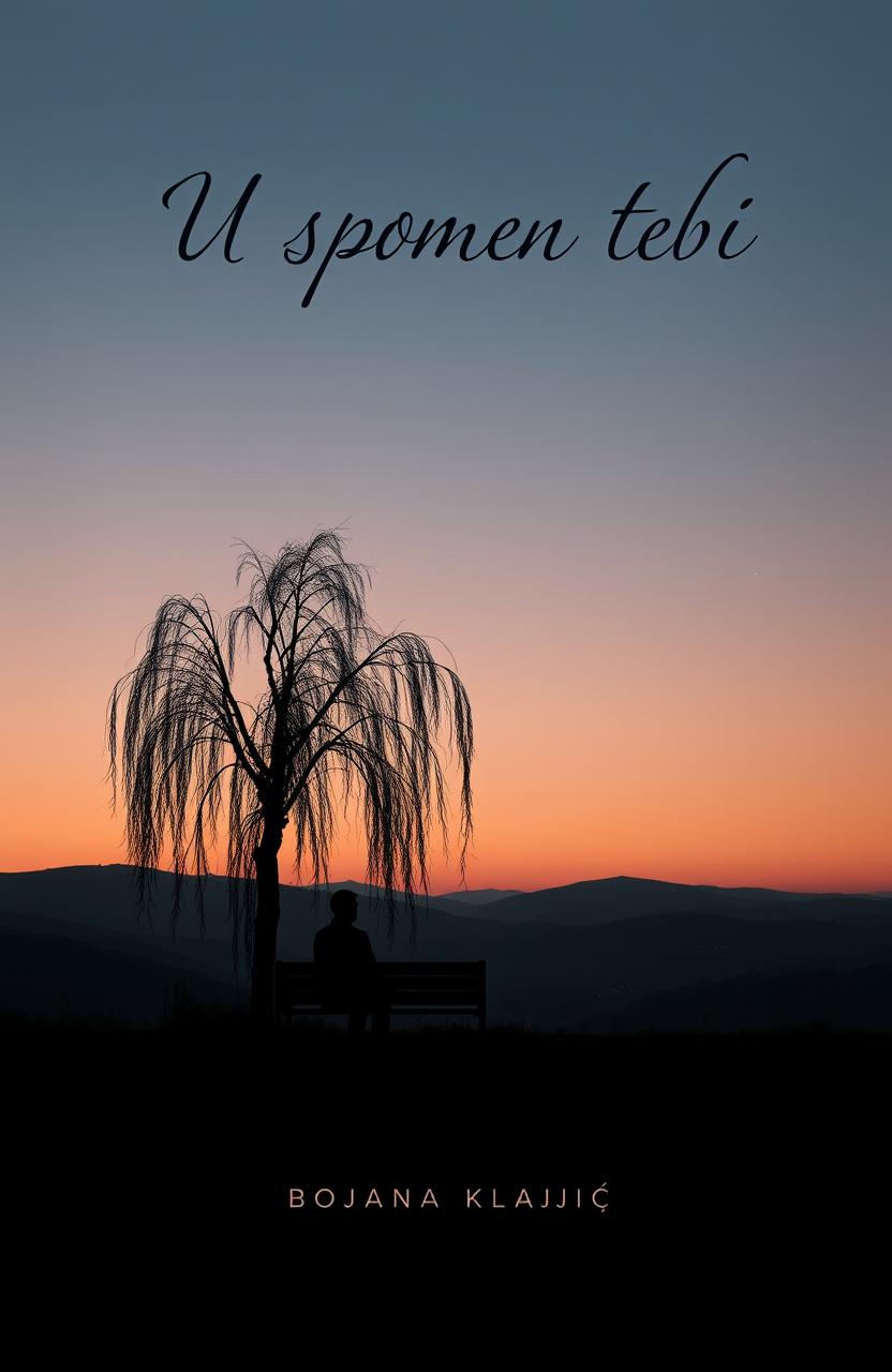 A melancholic book cover design for a poetry book titled 'U spomen tebi' by author Bojana Kljajić