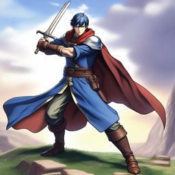 Ike, the renowned character from Fire Emblem, standing gallantly with his sword Ragnell