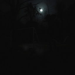 A dark playground at night, shrouded in an ominous atmosphere