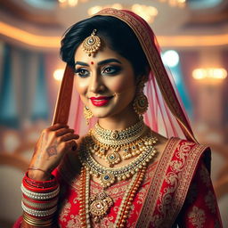 A stunning Indian bride adorned in intricate traditional jewelry
