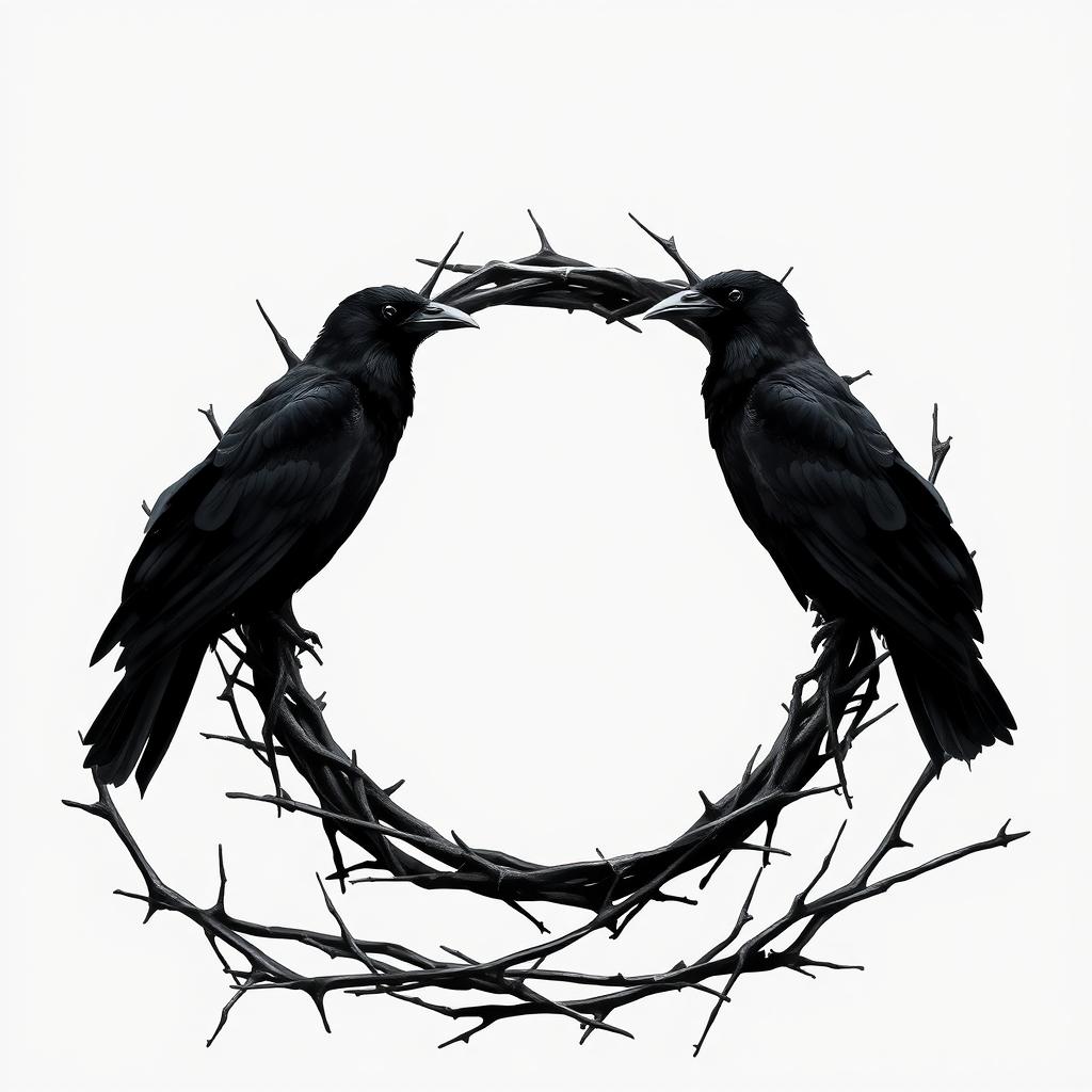 A captivating Wattpad cover design featuring a thorny frame encasing dark, mysterious crows