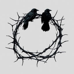A captivating Wattpad cover design featuring a thorny frame encasing dark, mysterious crows