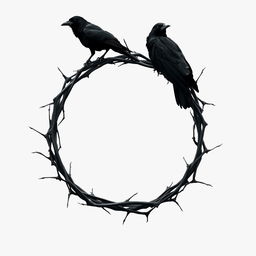 A captivating Wattpad cover design featuring a thorny frame encasing dark, mysterious crows