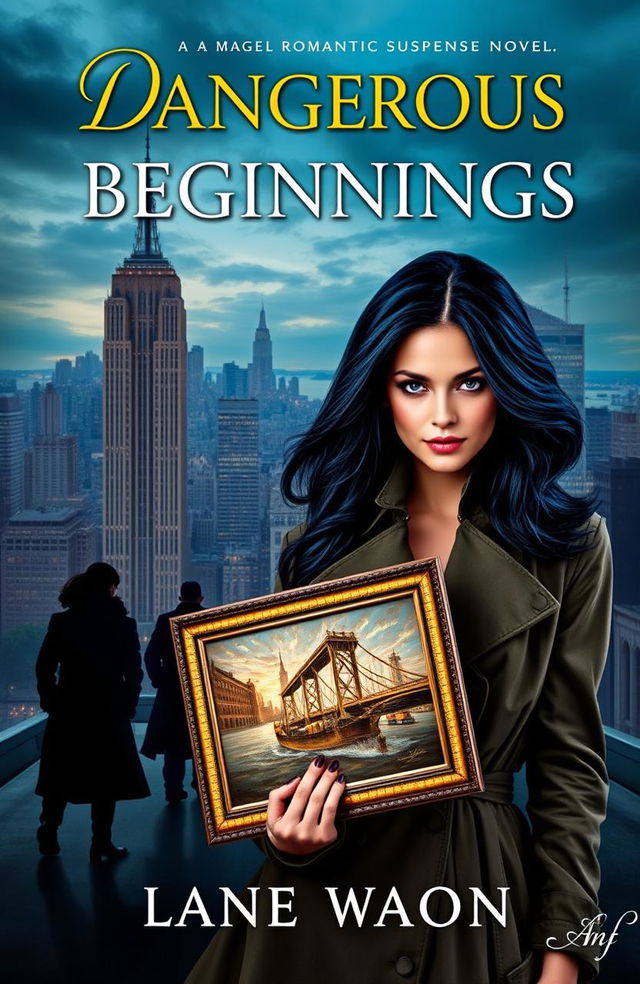 A visually stunning book cover for a romantic suspense novel titled 'Dangerous Beginnings