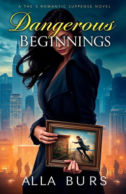 A visually stunning book cover for a romantic suspense novel titled 'Dangerous Beginnings