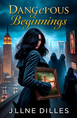A visually stunning book cover for a romantic suspense novel titled 'Dangerous Beginnings