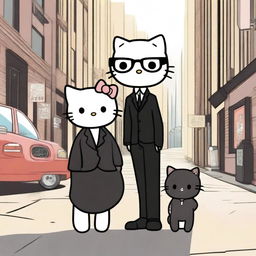 Hello Kitty characters in an urban setting