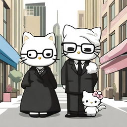 Hello Kitty characters in an urban setting