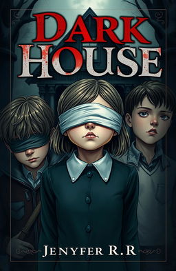 A captivating illustration featuring a girl with her eyes blindfolded, positioned between two boys, creating a sense of mystery and intrigue
