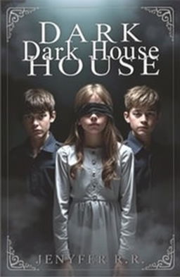 A mysterious scene featuring a girl with her eyes blindfolded, standing between two boys