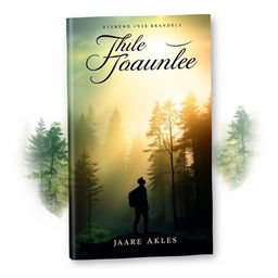 A captivating book cover design featuring a mystical forest with shimmering light filtering through the trees