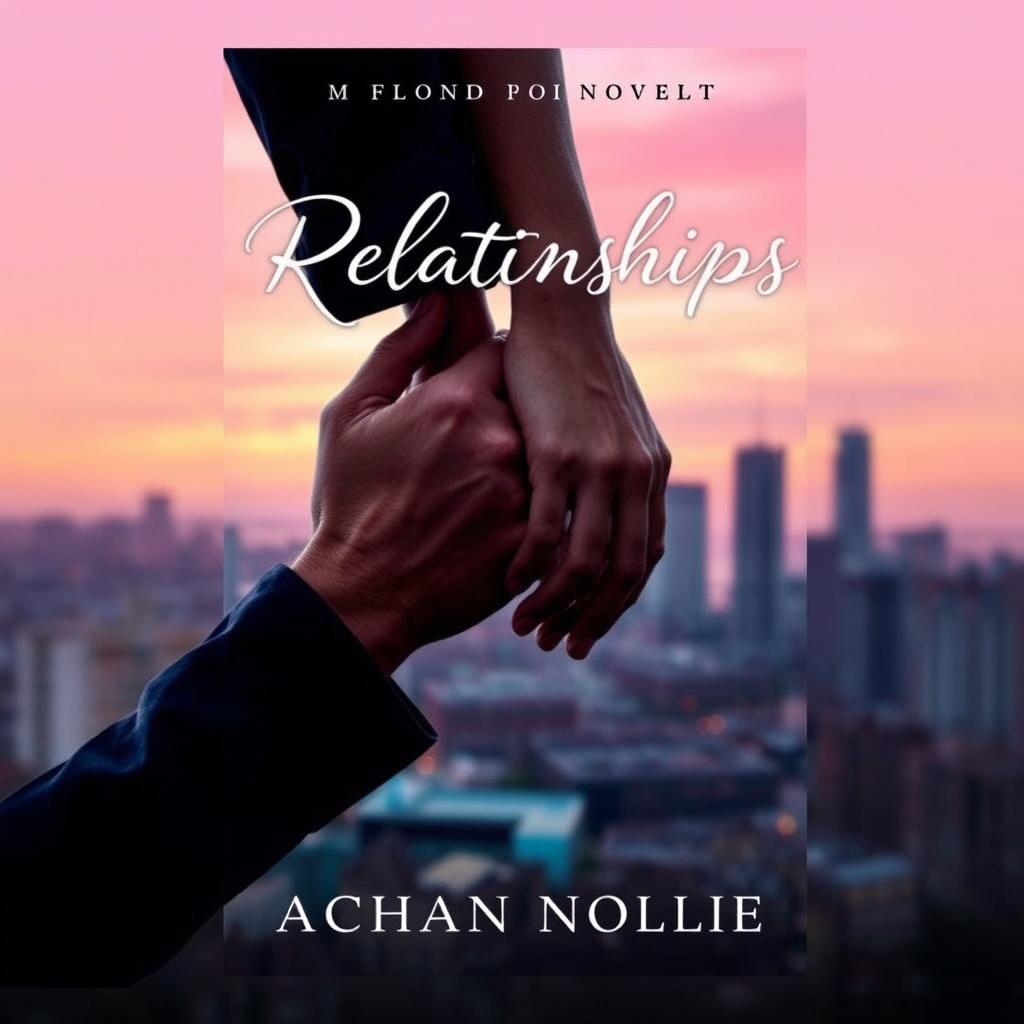 A beautifully designed book cover for a novel about relationships, featuring a pair of intertwined hands in the foreground, symbolizing connection and intimacy