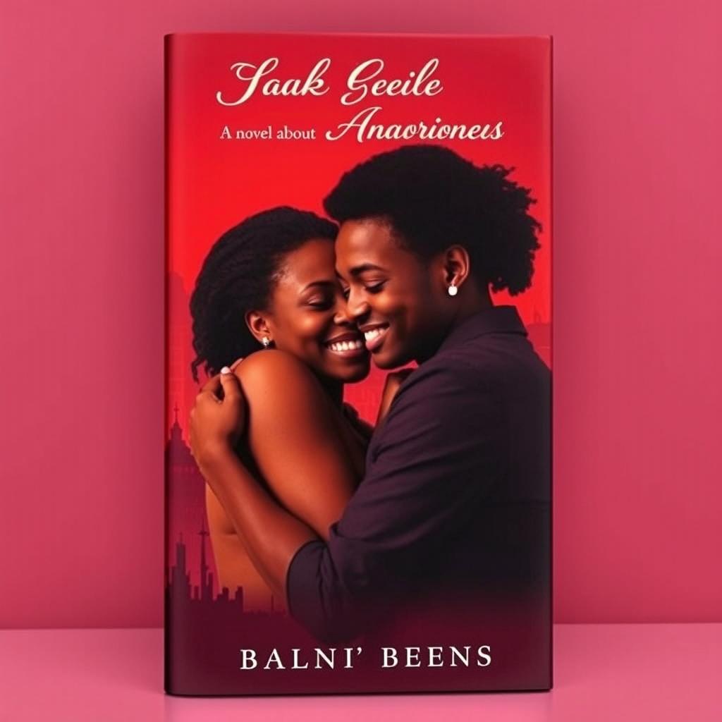 A striking book cover for a novel about Black relationships, featuring a portrait of a loving couple tightly embracing, their faces mirroring joy and connection