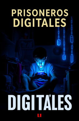 A captivating book cover design for a fictional book titled 'Prisioneros Digitales', which translates to 'Digital Prisoners'