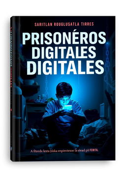 A captivating book cover design for a fictional book titled 'Prisioneros Digitales', which translates to 'Digital Prisoners'