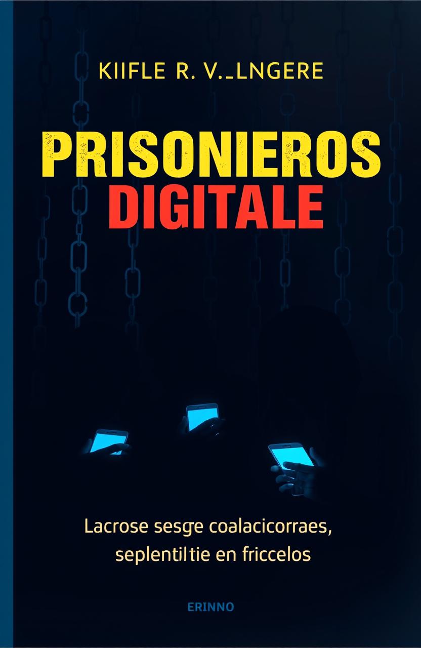 An engaging book cover design for "Prisioneros Digitales" exploring youth dependency on mobile phones