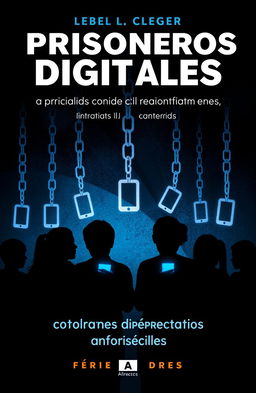 An engaging book cover design for "Prisioneros Digitales" exploring youth dependency on mobile phones
