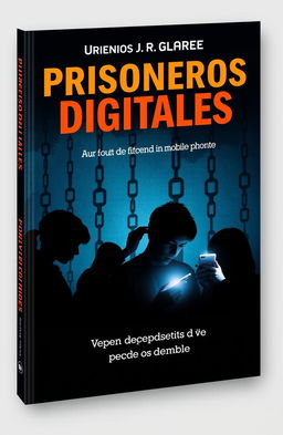 An engaging book cover design for "Prisioneros Digitales" exploring youth dependency on mobile phones