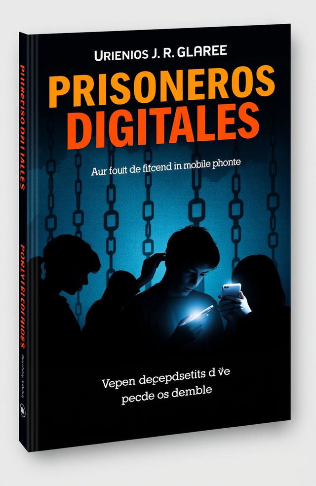 An engaging book cover design for "Prisioneros Digitales" exploring youth dependency on mobile phones