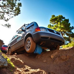 A rugged 2004 Volkswagen Sharan navigating an offroad trail, showcasing its capable SUV-like features