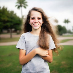 A joyful 13-year-old girl.