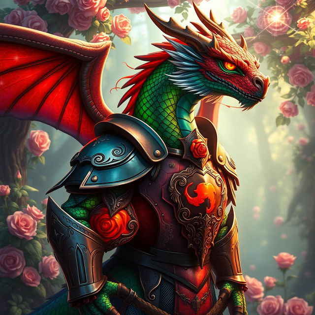 A stunning anthropomorphic dragon soldier, standing proud and fierce