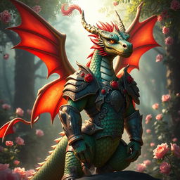 A stunning anthropomorphic dragon soldier, standing proud and fierce