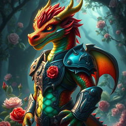 A stunning anthropomorphic dragon soldier, standing proud and fierce