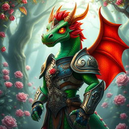A stunning anthropomorphic dragon soldier, standing proud and fierce