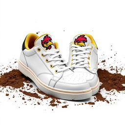 A pair of light black and gold steel-toe sneakers featuring a striking cocker head logo prominently displayed