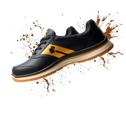 A pair of light black safety shoes featuring a stylish golden stripe and a prominent cocker head logo