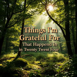 A captivating book cover set in a serene woodland theme featuring the text 'Things I'm Grateful For That Happened in Twenty Twenty Four