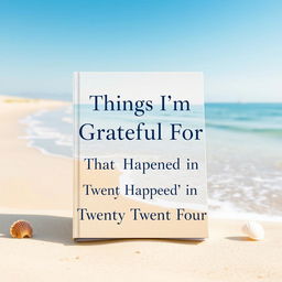 A picturesque book cover set by the seaside featuring the text 'Things I'm Grateful For That Happened in Twenty Twenty Four