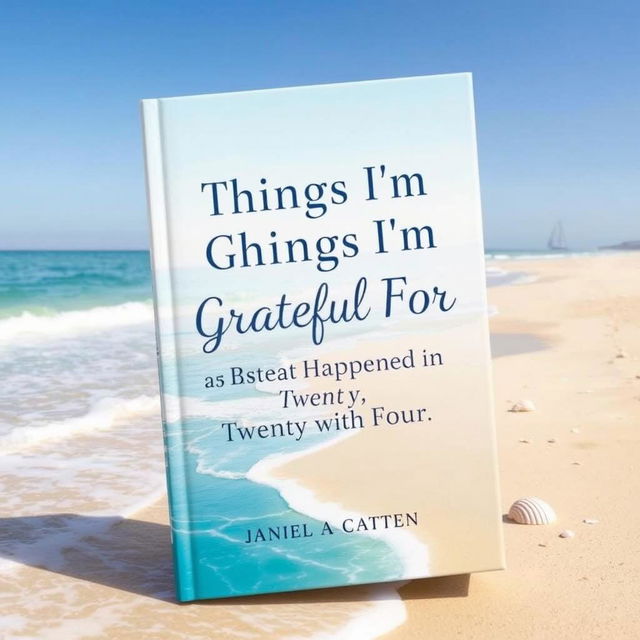 A picturesque book cover set by the seaside featuring the text 'Things I'm Grateful For That Happened in Twenty Twenty Four