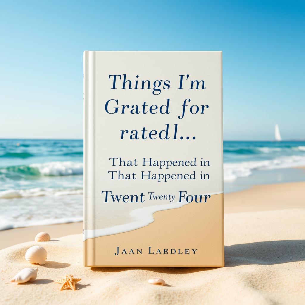 A picturesque book cover set by the seaside featuring the text 'Things I'm Grateful For That Happened in Twenty Twenty Four