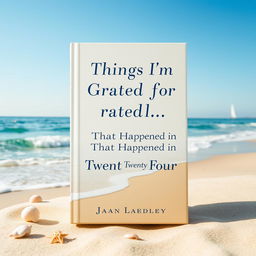 A picturesque book cover set by the seaside featuring the text 'Things I'm Grateful For That Happened in Twenty Twenty Four