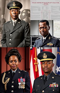 A series of four powerful portraits depicting Black military officers serving during World War II through the Cold War