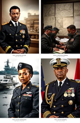A series of four powerful portraits depicting Black military officers serving during World War II through the Cold War
