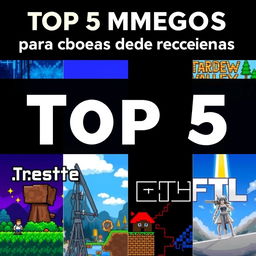 Top 5 mejores juegos para computadoras de bajos recursos, incluyendo títulos como 'Undertale', 'Celeste', 'Stardew Valley', 'Terraria' y 'FTL: Faster Than Light'