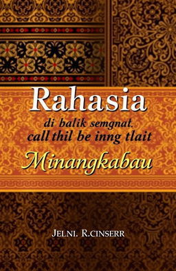 A book cover design for the title "Rahasia di balik motif songket Minangkabau"