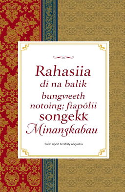 A book cover design for the title "Rahasia di balik motif songket Minangkabau"